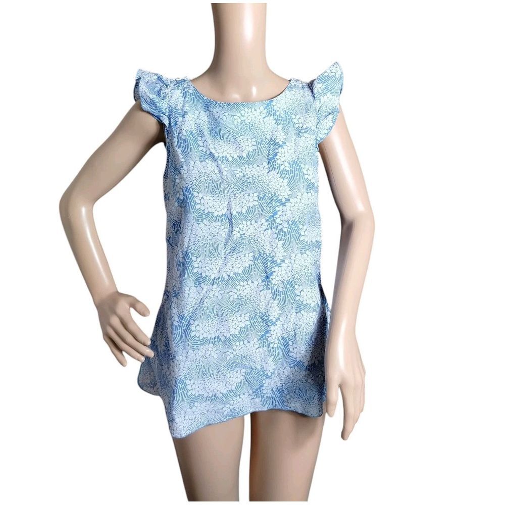 Elizabeth McKay Blouse Women's Blue Small Floral Silk Cotton Bloomcore‎ Flutter